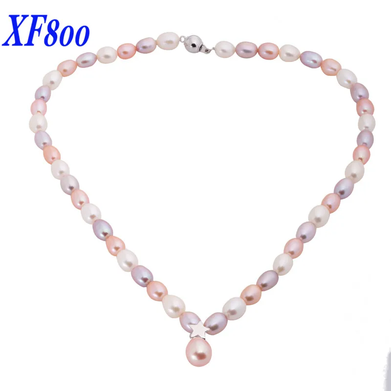 

XF800 NEW DESIGN Natural pearl chokers necklaces 7-8mm Mix color drop shape pearl necklace for Party X1223