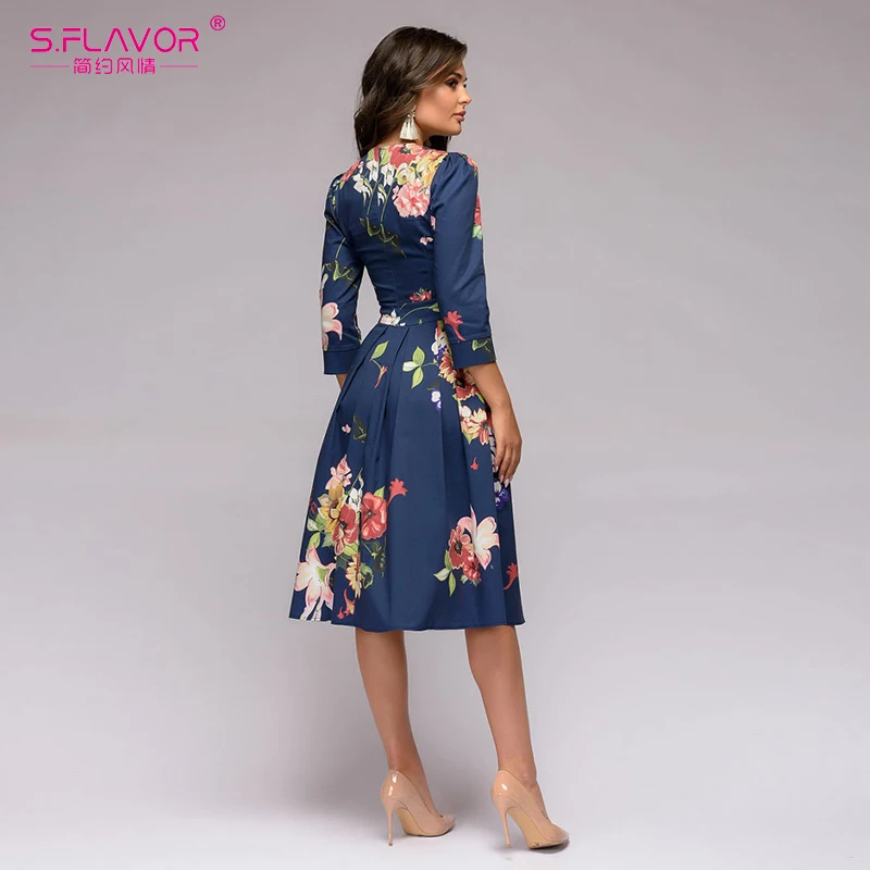 Женское винтажное платье с цветочным принтом S.FLAVOR элегантное облегающее