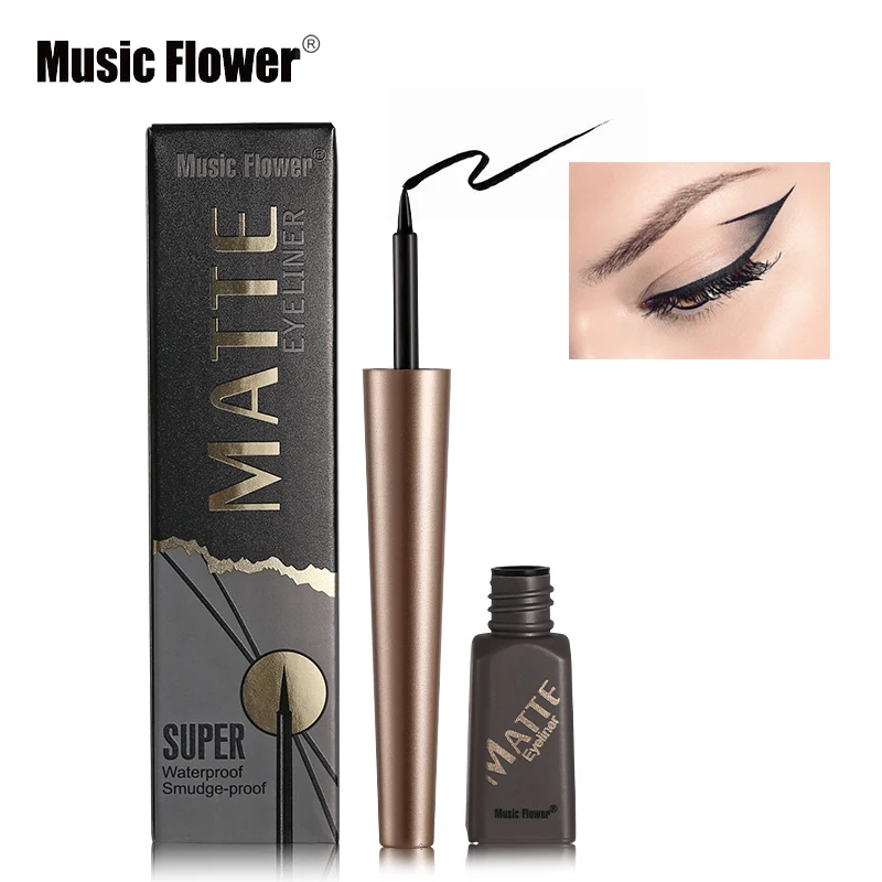 Music Flower Matte Black Liquid Eyeliner 24H Long Lasting Waterproof Quick-dry Eyeliner Pen Makeup Smooth Full Pigmnet Eye Liner