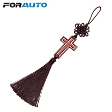 Полая подвеска в виде креста с кисточкой на зеркало заднего вида для автомобиля, украшение для автомобиля, украшение в виде христианского деревянного Креста, аксессуары для подвески