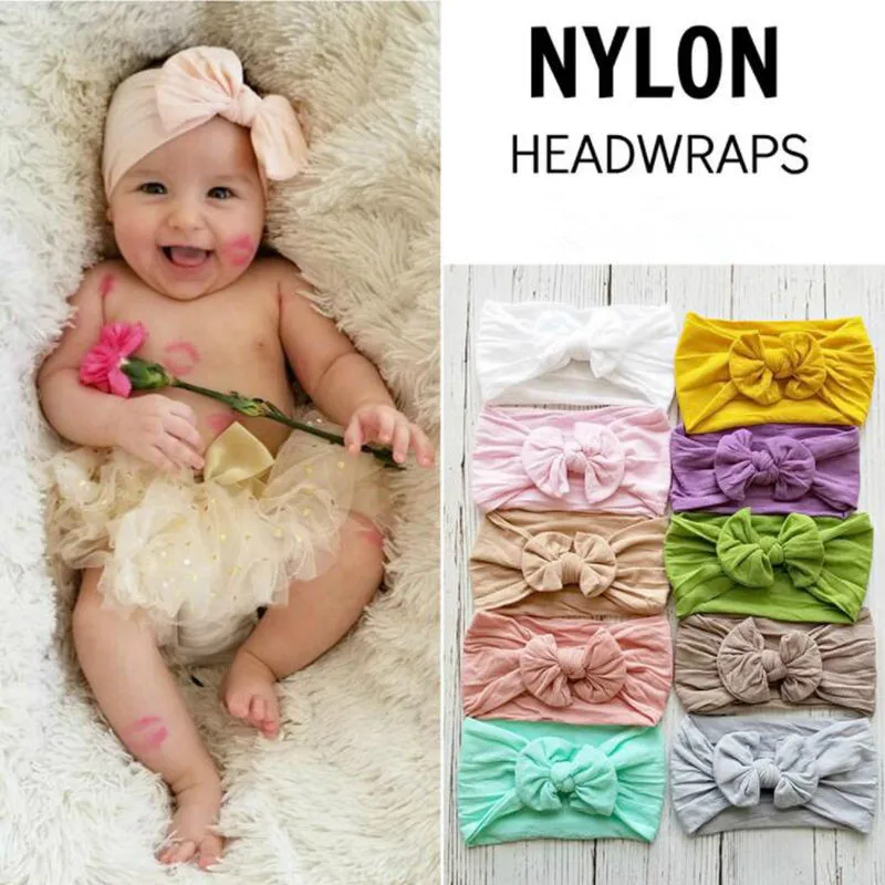 Girls Baby Big Bow Headband Toddler Kids Elastic Knotted Nylon Hairband Turban
