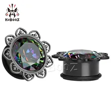 Kubooz Пирсинг из нержавеющей стали беруши пирсинг тоннели циркония ушные датчики черные одиночные расклешенные расширители 2 шт./лот розничная торговля