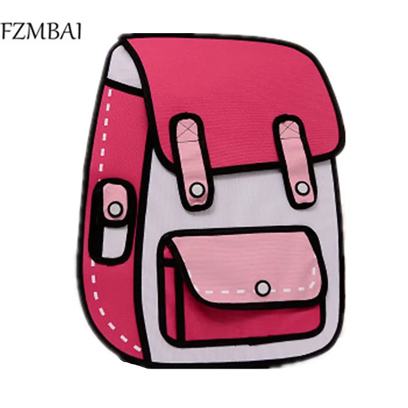 

FZMBAI New Chic Cartoon Style Student Bag Unisex 3D Color Block Canvas Backpack