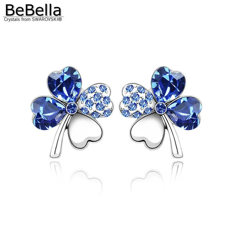 Серьги гвоздики с клевером BeBella 5 цветов элементами Сваровски|clover stud earrings|stud