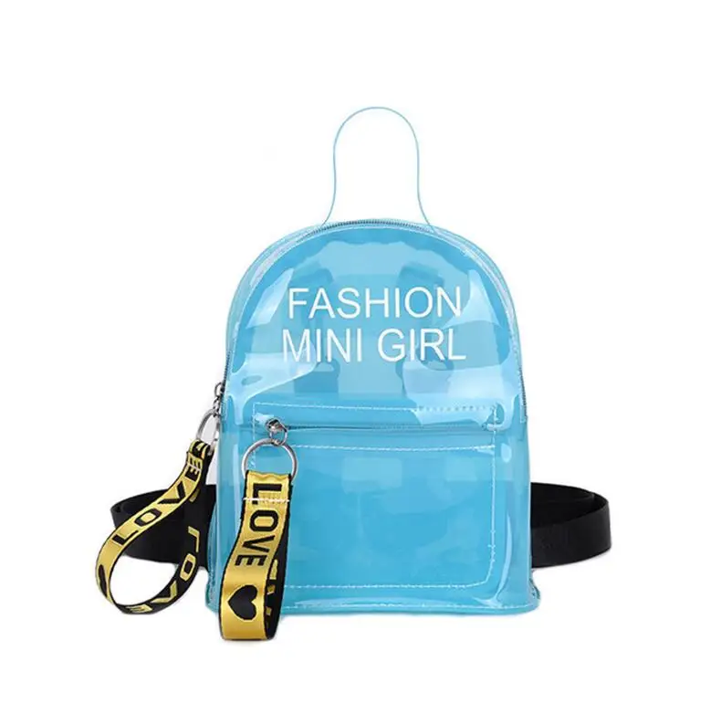 Женский прозрачный рюкзак для детей, маленький мини-рюкзак из пвх, прозрачный рюкзак с буквенным принтом, студенческая сумка через плечо - Цвет: Blue