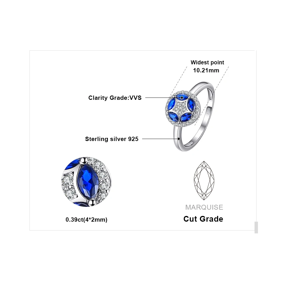 JewelryPalace цветок 0.55ct маркиза стимулировали синий шпинелей кольцо стерлингового
