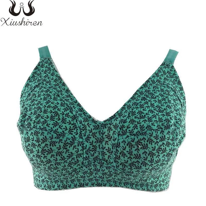 

Xiushiren Women Plus Size Bras Comfort Wirefree Brassiere Three hook and eye Mom Print Bralette Cotton Sleepwear 38-50 C D DD E