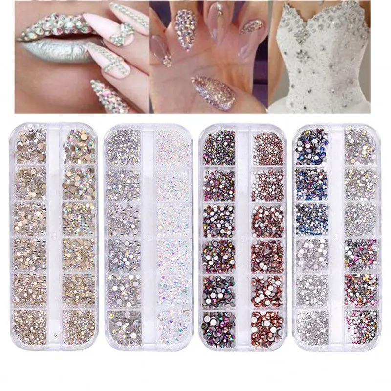 

1 Box (1440pcs) AB Color Crystals Nail Rhinestones Flat Bottom Multi-Size SS4 SS6 SS8 SS10 SS12 SS16 Nail Art Gems Tips Beads 3D