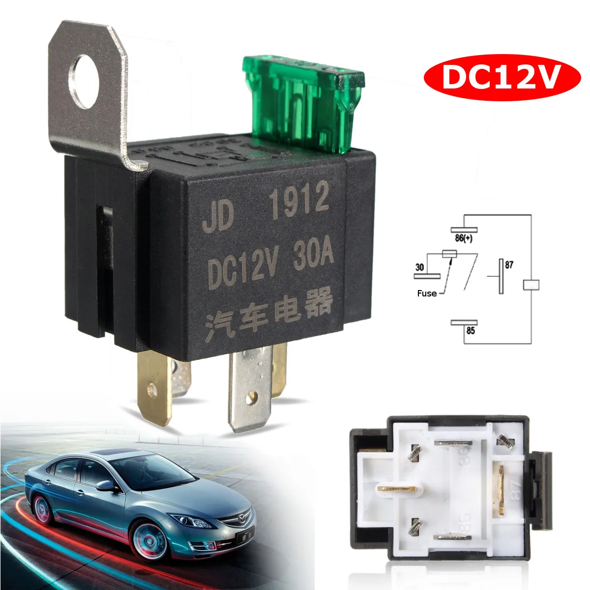 

Mini Portable DC 12V 30A 4 Pin Electronic On/Off Relay Car Fused Relay Practical Automobile Motocycle Bike Auto Fused Relay