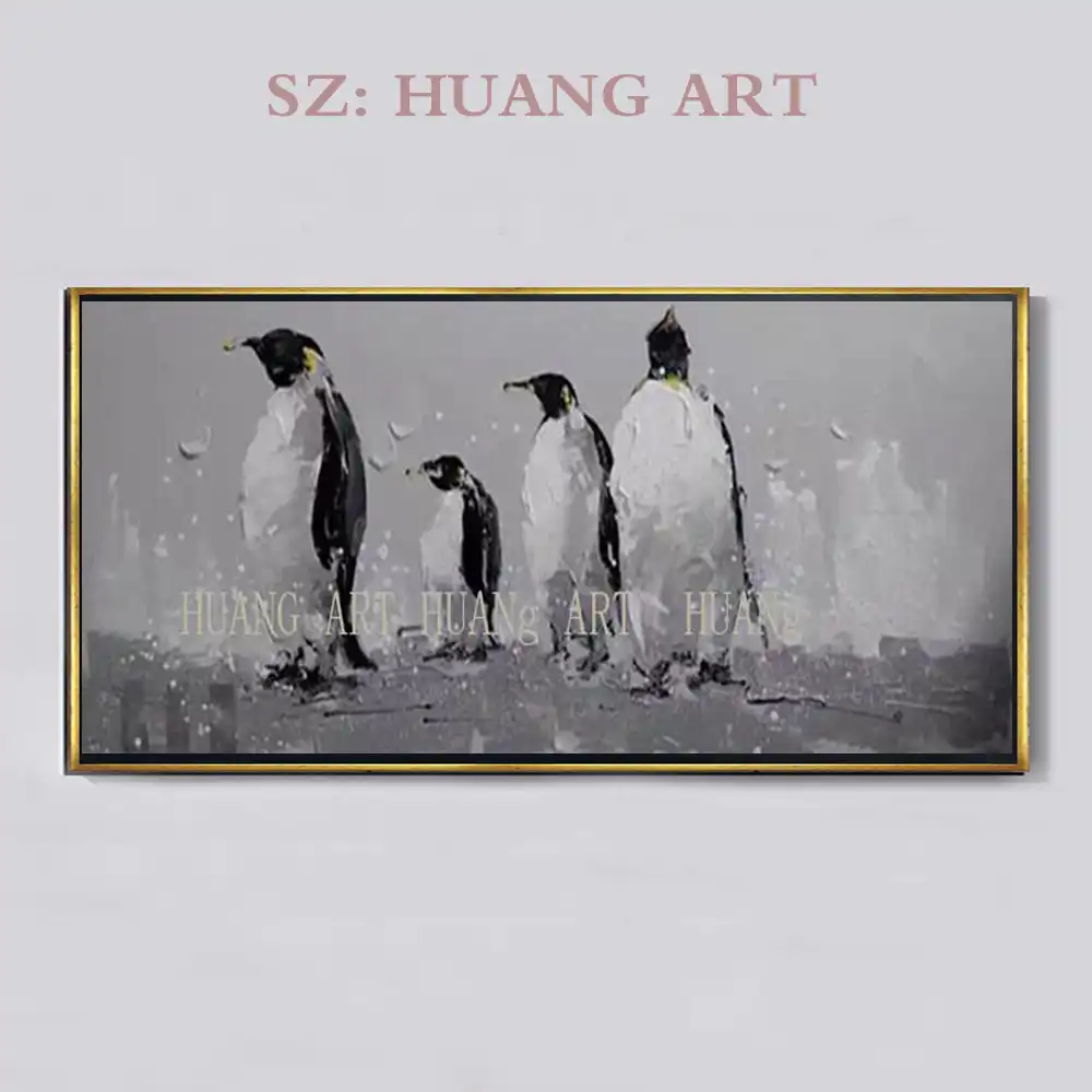 El Boyali Soyut Boyama Penguen Boyama Modern Hayvan Soyut