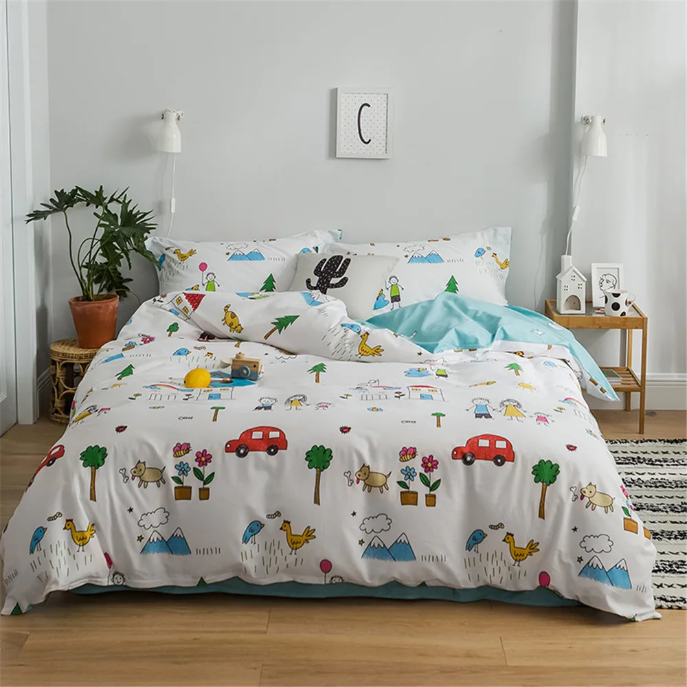 

2019 Cartoon Cute Animals Duvet Cover Set Twin Queen King Flat Sheet or Fitted Sheet Soft Cotton Bedlinens Pillowcases