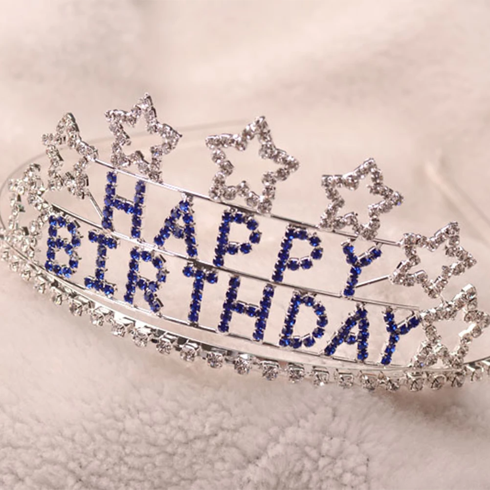 Детские очаровательные с днем рождения Стразы пятиконечная звезда дизайн тиара Корона повязка для девочек принцесса