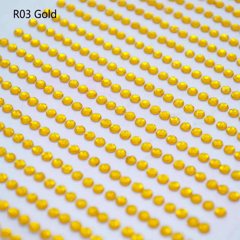 1040 шт/лист 3 мм самоклеящиеся стразы, акриловые наклейки для мобильного/ПК/автомобиля, декоративные наклейки, сделай сам, наклейки с драгоценными камнями для скрапбукинга - Цвет: Gold