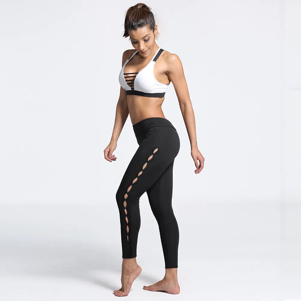 Women Quick Dry Hollow Out Workout Gym Training Tight Pants Running