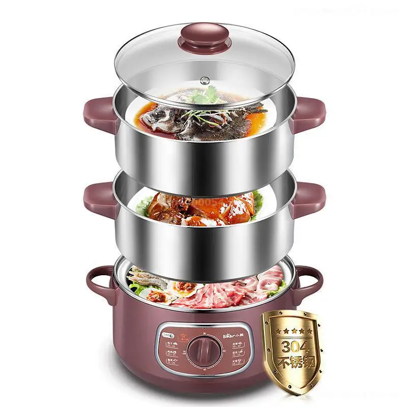 

10L 3layer food steamer Electric Hot Pot Cooker 304 stainless steel facial steamer Rotary timing Multilayer Free combination