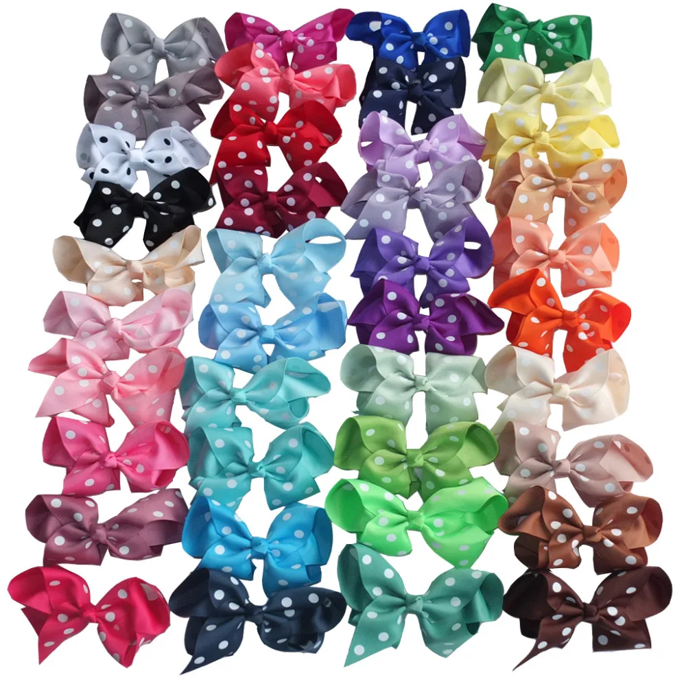 40 colors Available 4 Inch Polka Dots Hair Bow Hair clips Hairpins Hairgrips School hair bow