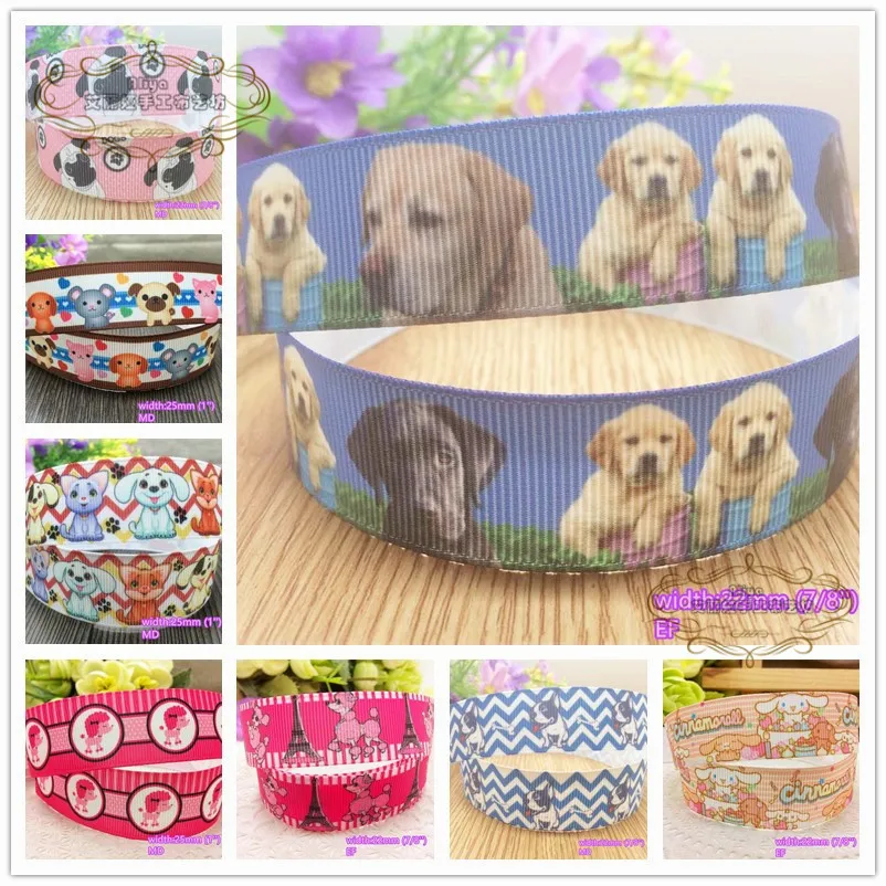 

29 styles to select 10 yards Dogs printed Grosgrain Ribbons Quality Tapes for hairbow gift pack clothing wear Bowknot DIY