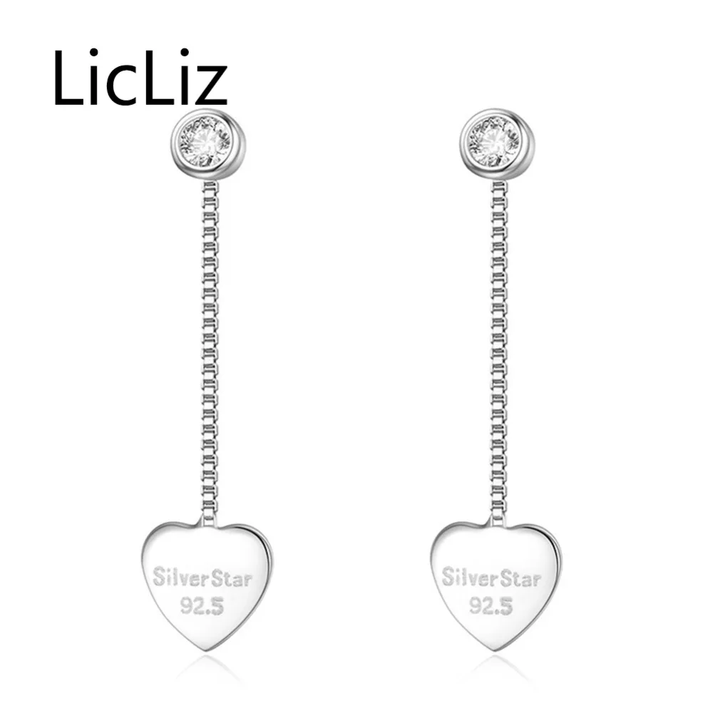 

Licliz New Fashion Box Chain Heart Drop Earring for Women Zircon 925 Sterling Silver Long Dangle Earring Cute Accessories LE0445