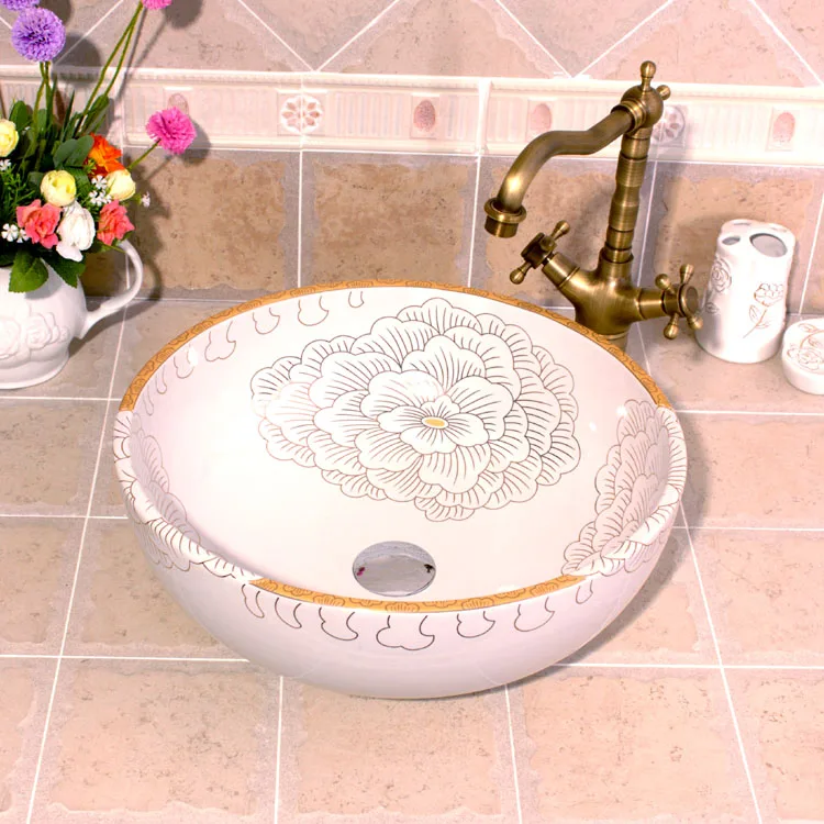 Europe Vintage Style ceramics vanity basin Art Countertop sinks vanity wash basin (1)