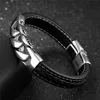 XQNI minimalista Acero inoxidable Color negro pulsera de cuero genuino para hombres patrón de geometría Punk estilo regalo de cumpleaños ► Foto 3/6