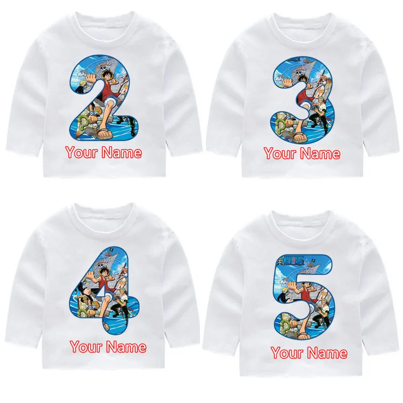 

One Piece Luffy Boys and Girls Birthday Number Long Sleeve T-shirts Children's Fall Long Sleeve Tops Baby Girl Harajuku Clothes
