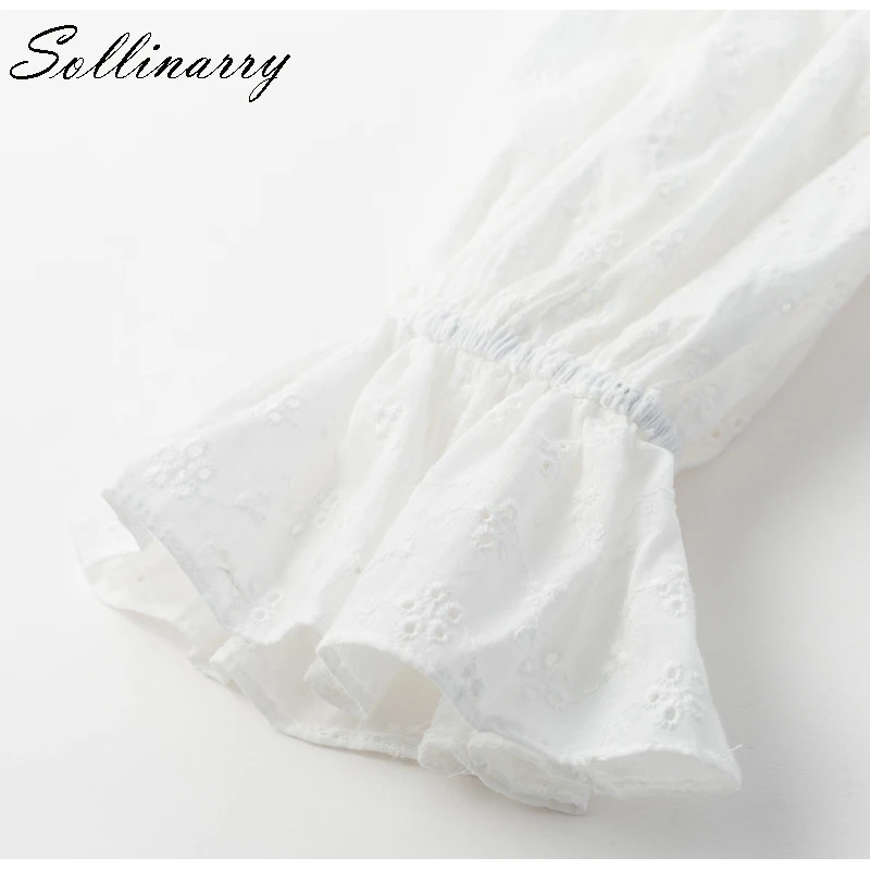 Sollinarry, белый Riffle, сексуальные женские осенние Топы, блузка,, с открытыми плечами, с вырезом, блузка, для девушек, рукав-фонарик, рубашка, зима, бохо