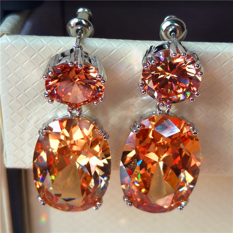 Женские роскошные Кристальные циркониевые серьги-гвоздики, винтажные 925 пробы серебряные свадебные ювелирные изделия, большие белые серьги с шампанским для женщин