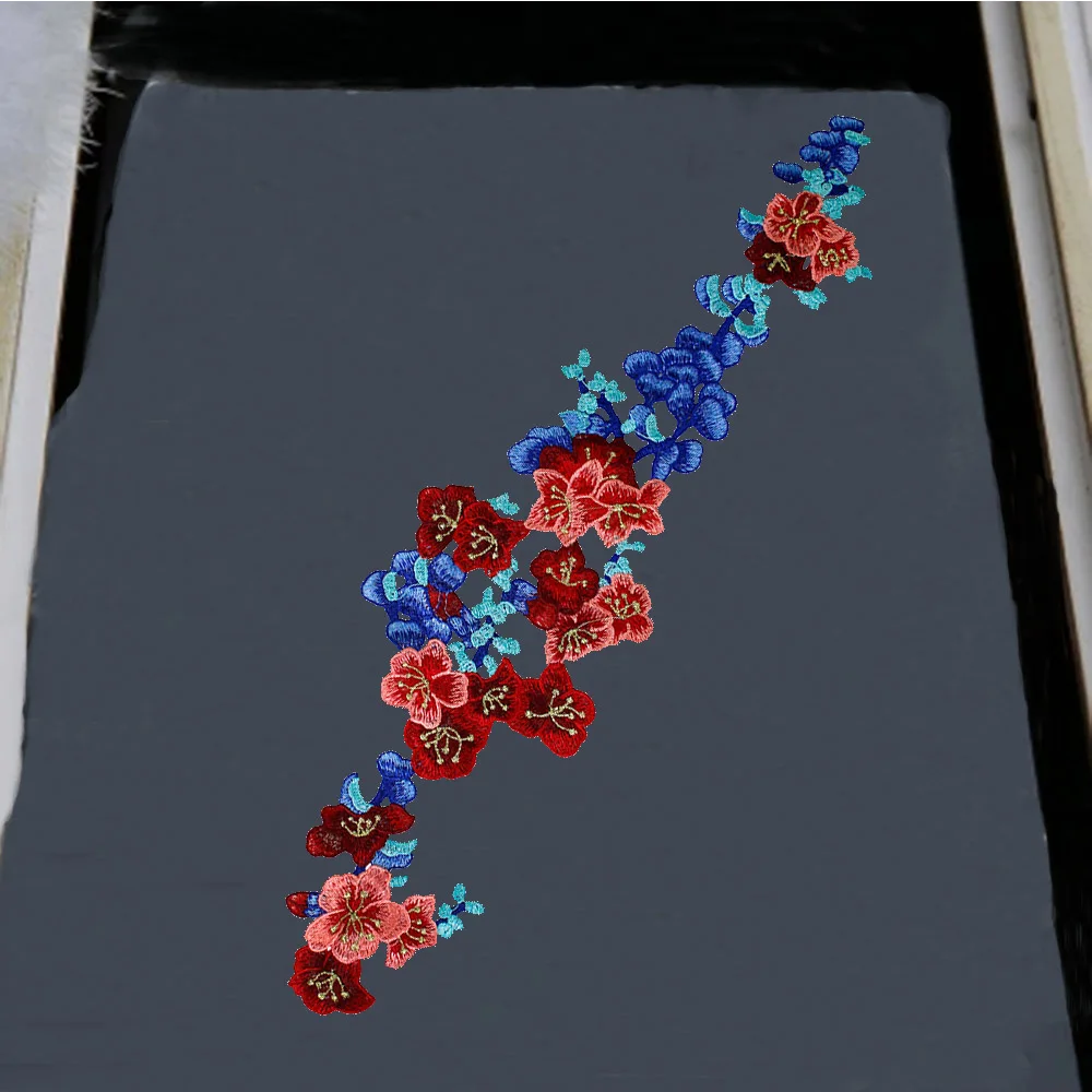 1pc Long Flower Lace Fabric Patches Embroidery Applique Scrapbooking Dress Clothes Decoration Sewing Accessories T2669 | Дом и сад