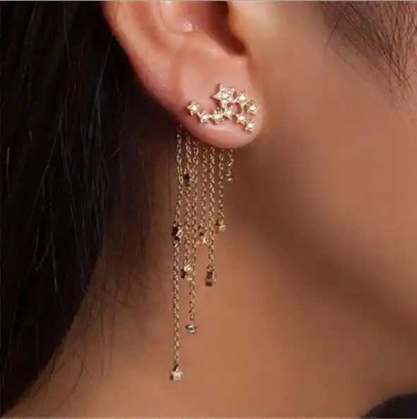 Mariposa Cristal Clip de oreja de flecos Aretes Largos hueco Arito Elegante Joyería