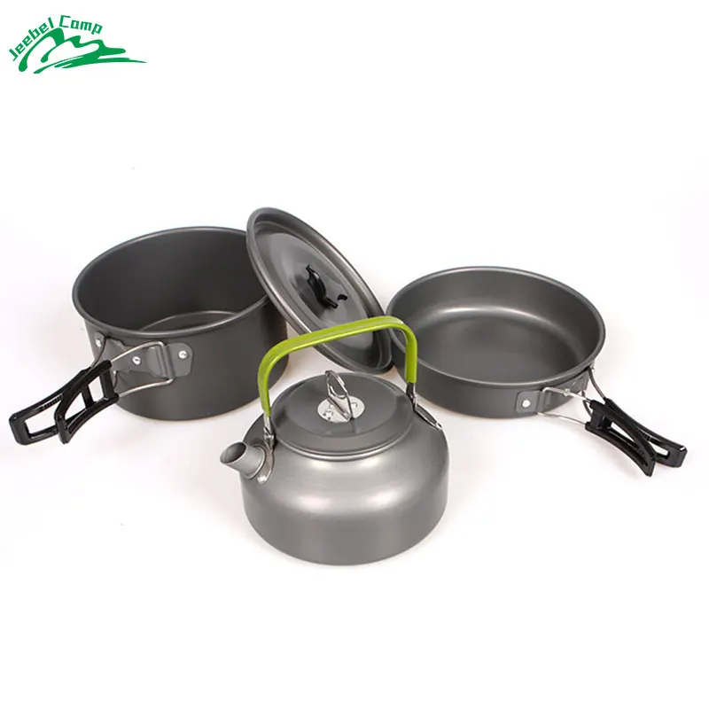 Günstige Jeebel Kochgeschirr Outdoor Camping Geschirr Topf Picknick Kantine Überleben Wandern Military Kessel Braten Teekanne Set Wasserkocher besteck