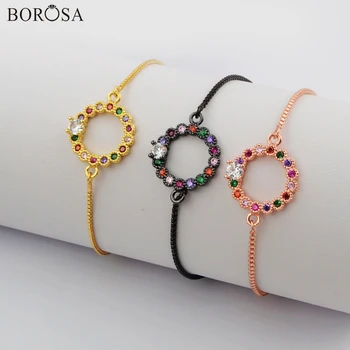 

BOROSA Jewelry 10/20PCS Round Shape Rainbow CZ Micro Pave Connectors 10inch Adjustable Bracelet Charm Bracelet Jewelry WX1144-B