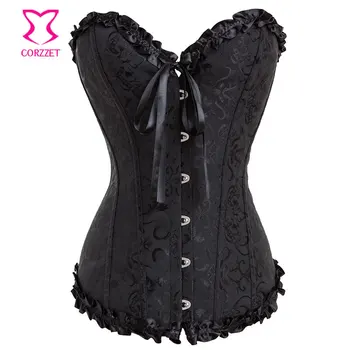 

Victorian Showgirl Overbust Black Corset Trainer Korsett Women Corpetes E Espartilhos Gothic Bustino Sexy Corsets and Bustiers