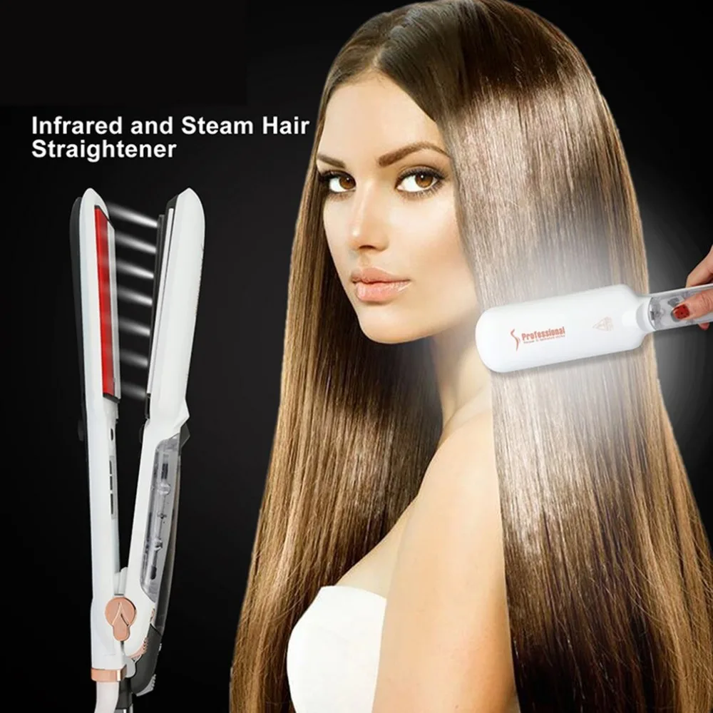 

110-240V 2 Inch Wide Plate Infrared Heating Ceramic Steam Hair Straightener for Wet & Dry Hair Portable Salon Hair Styling Tools