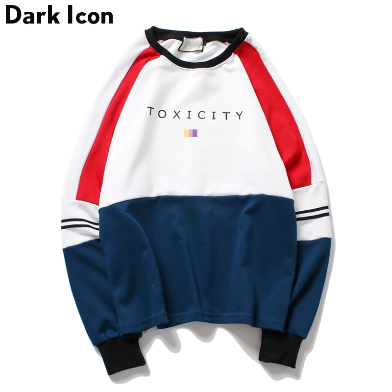 DARK ICON Drop Shoulder Color Block Round Neck Men's Sweatshirt 2018 Autumn Terry Material Hip Hop Sweatshirt 3 Colors