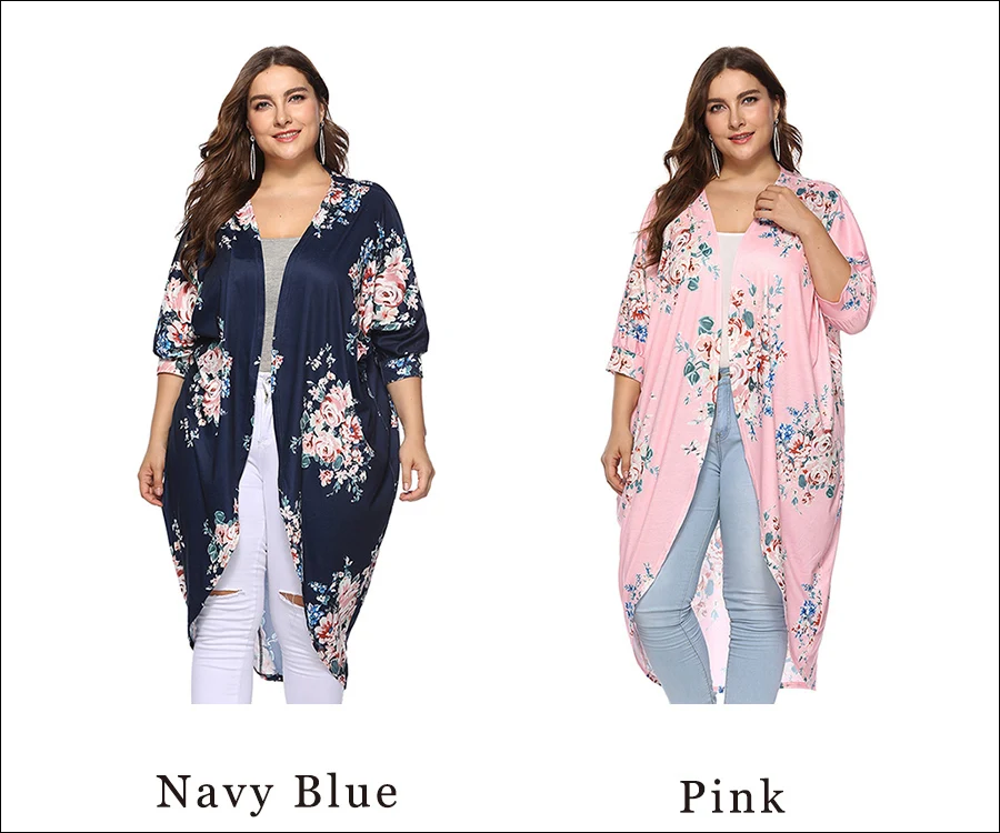 Gladiolus Plus Size Blouse Women 2018 Summer 34 Sleeve Floral Print Casual Long kimono Cardigan Women Autumn Shirt Blouses Tops (9)