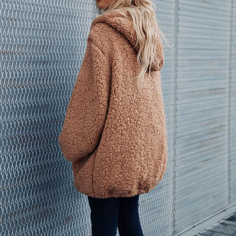 Популярное Женское пальто из искусственного меха, осенне-зимний плюшевый свитер с карманами и v-образным вырезом, куртка на молнии, плотный флис, мягкий плотный топ размера плюс 3XL