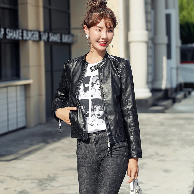 Cropped faux leather jacket womens Clearance