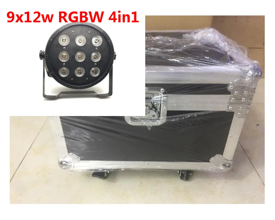 

8 unids 9x12 w con flightcase dj discoteca de iluminacion par led rgbw etapa Par Luz Controlador DMX Disco Party Bar Strobe Oscu