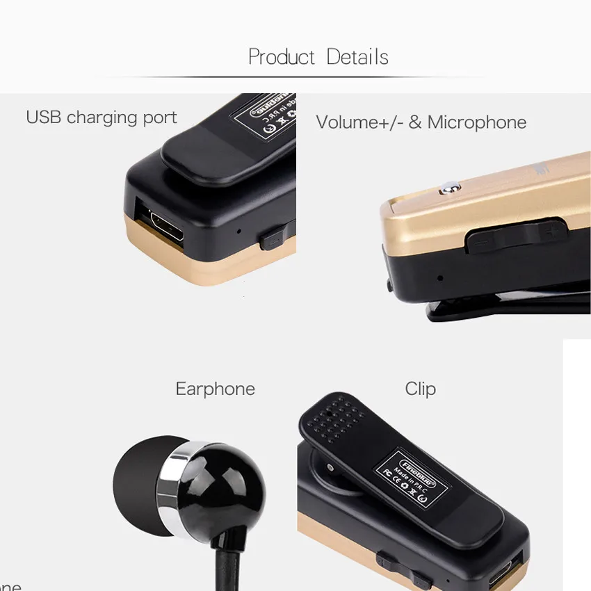 Fineblue F980 Wireless Bluetooth Earphones with Mic Handsfree Earbuds In Ear Headset Calls Remind Vibration Wear Clip Driver