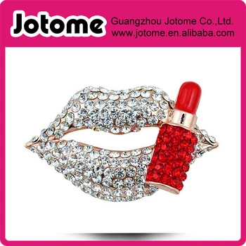 

Women's Luxury Bling Sexy Crystal Rhinestone Lips Lipstick Brooch Pin