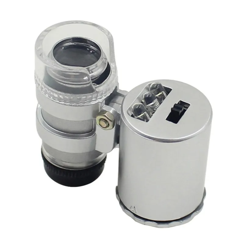 60X увеличительное стекло ручной Мини Карманный микроскоп Лупа ювелира Лупа со светодиодный светильник 92TV для