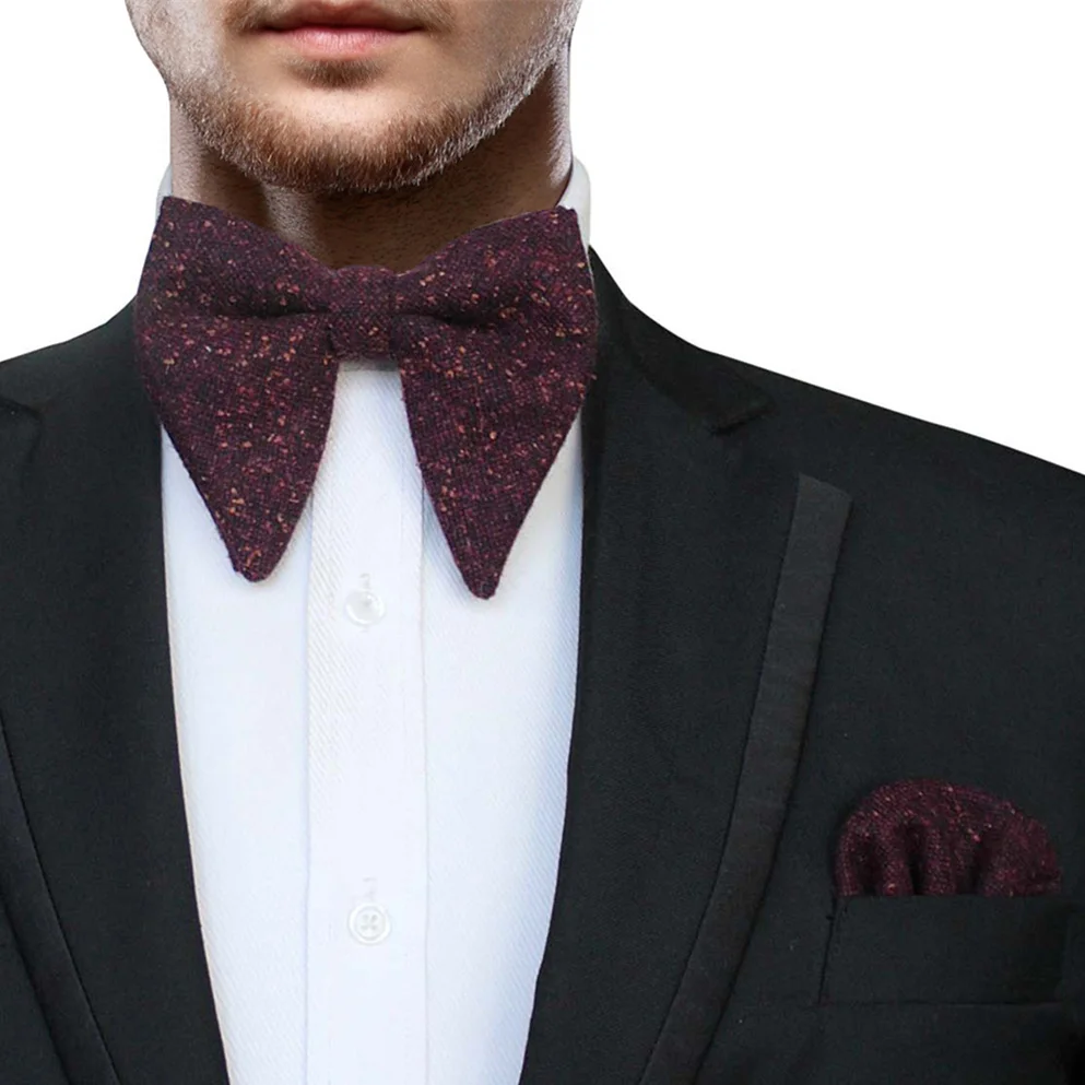 JEMYGINS Original Cashmere Oversize Bowtie & Pocket Square Set Wool