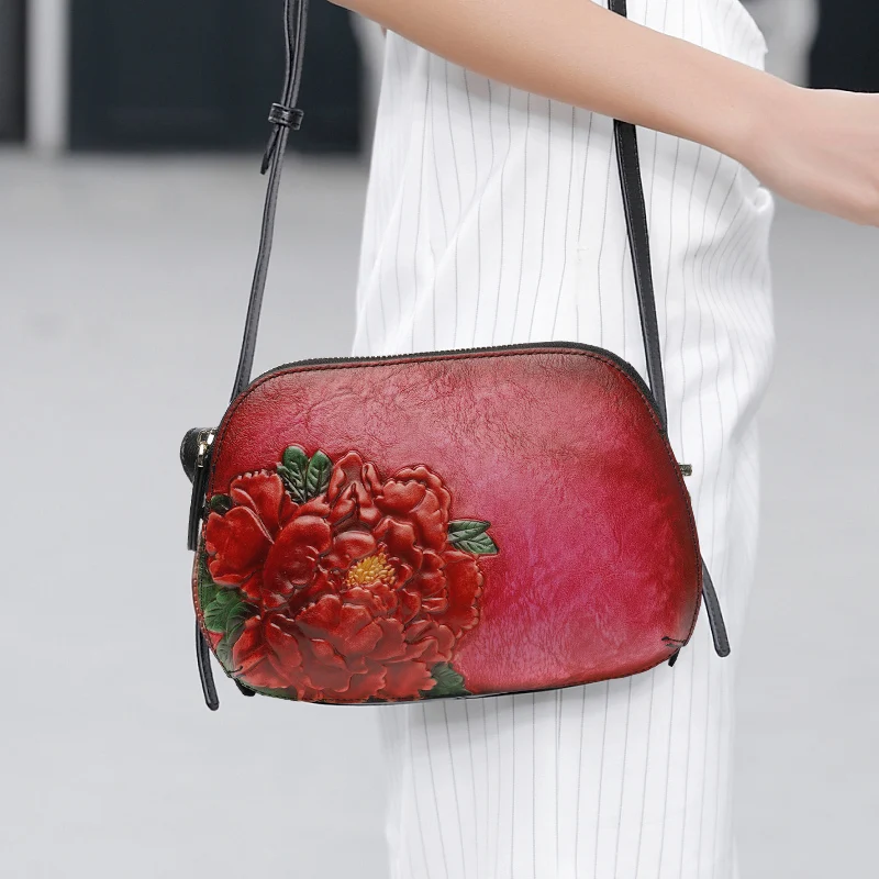 Mode Echt Lederen Schoudertas Pioen Bloem Vintage Crossbody Messenger Bags Dubbellaags Grote Capaciteit Pack Vrouwen Flap Mode Echt Lederen Schoudertas Pioen Bloem Vintage Crossbody Messenger Bags Dubbellaags Grote Capaciteit Pack Vrouwen Flap