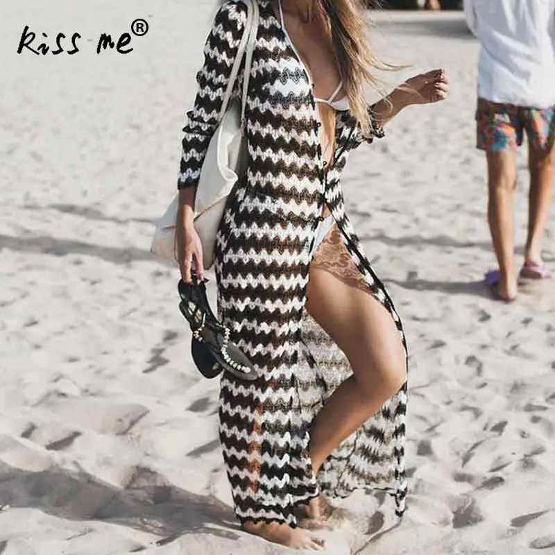 

Ripple Pattern Beach Dress Hollow Beach Cover Up Striped Women's Tunic Beachwear Cover-Ups Summer Long Dresses for Women