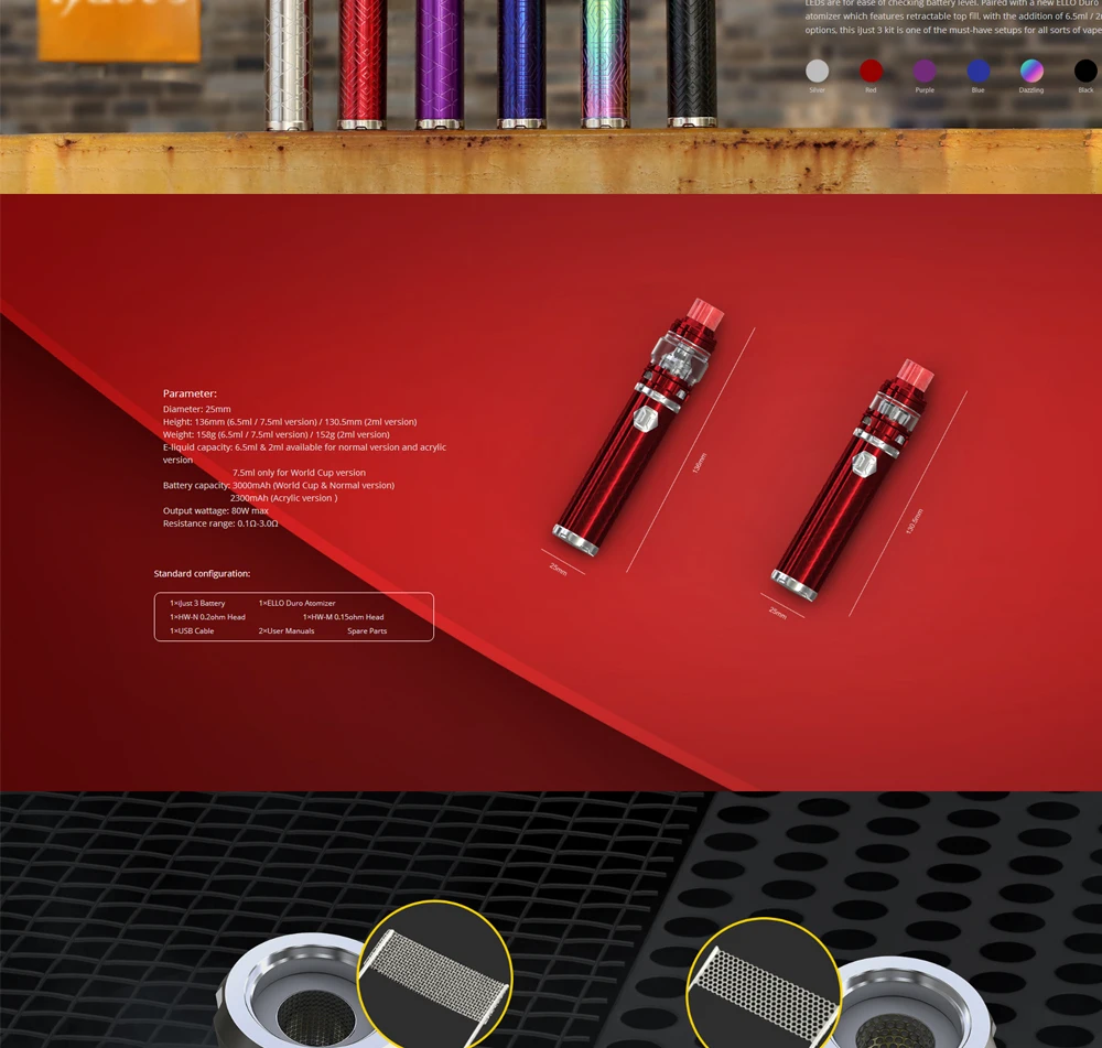 Electronic Cigarette Eleaf Ijust 3 Starter Kit I Just 3 Vape pen Vaporizer 3000mah with Ello Duro Atomizer VS SMOK Stick Prince  (2)