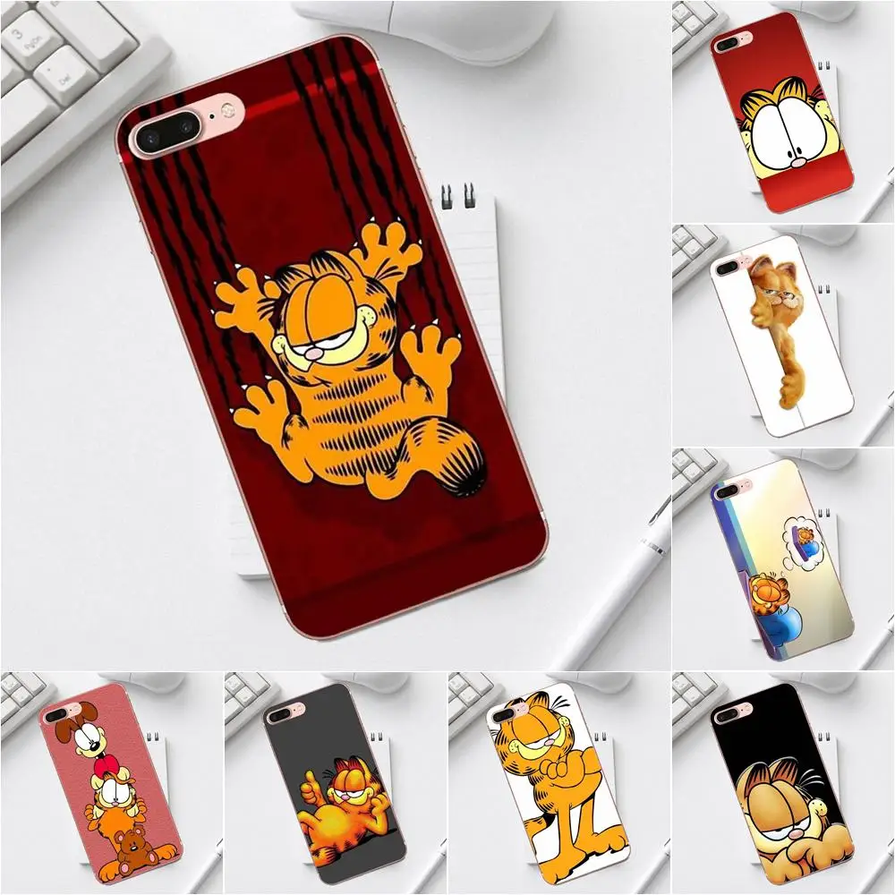 

Qdowpz Garfield TPU Case Cover For iPhone 4 4S 5 5C SE 6 6S 7 8 Plus X XS Max XR Galaxy A3 A5 J1 J3 J5 J7 2017