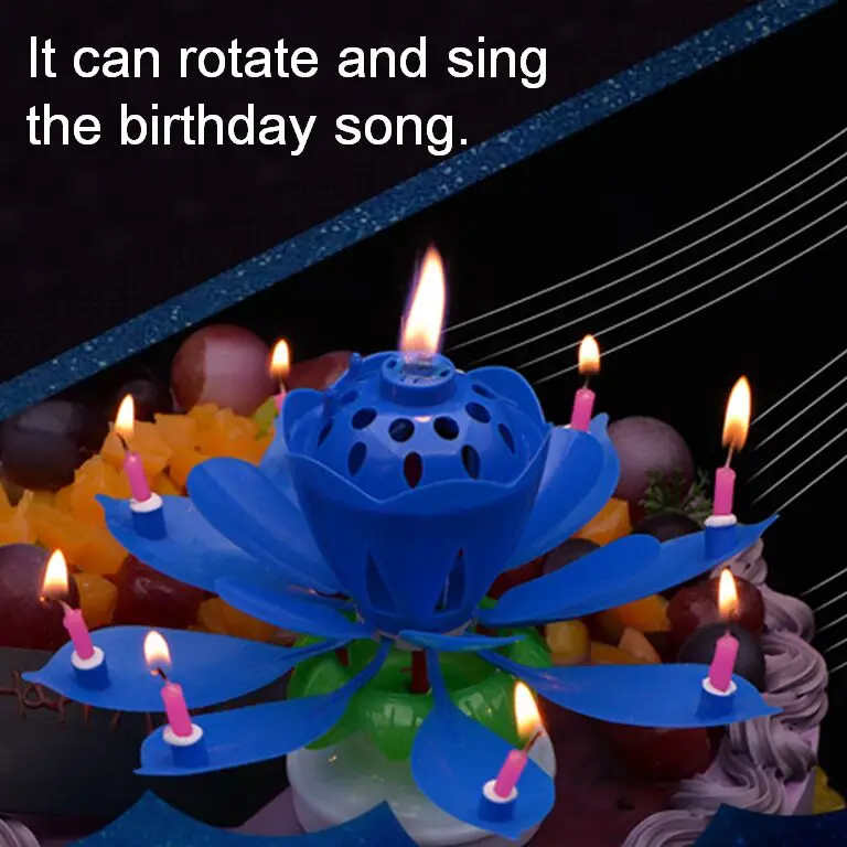 Lotus Flower Candle Birthday Party Cake Music Sparkle Cake Topper