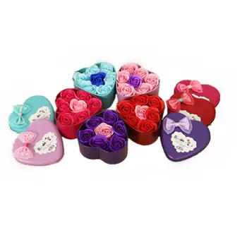 

Metal Heart box Wedding gift Rose Flower Soap with 7 Flower Cartoon Bouquet Soaps Flower Valentines Gift