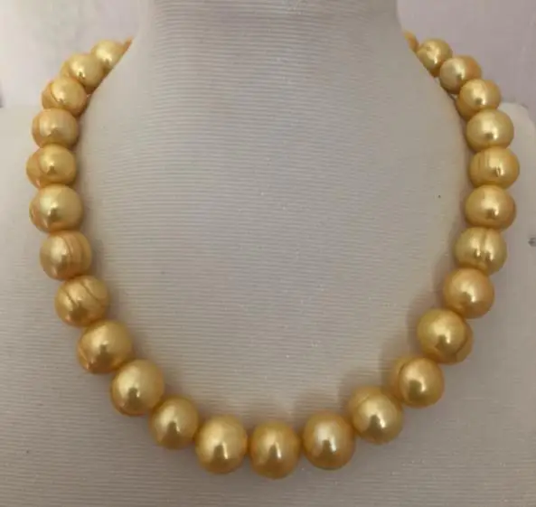 

gorgeous 11-12mm south sea baroque gold pearl necklace 18inch 14K