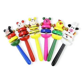 

1 Piece Baby Wooden Rattle Animal Style Hand Bell Baby Rattles with Jingle Bells Infant Shaker Rattle Educational Toys